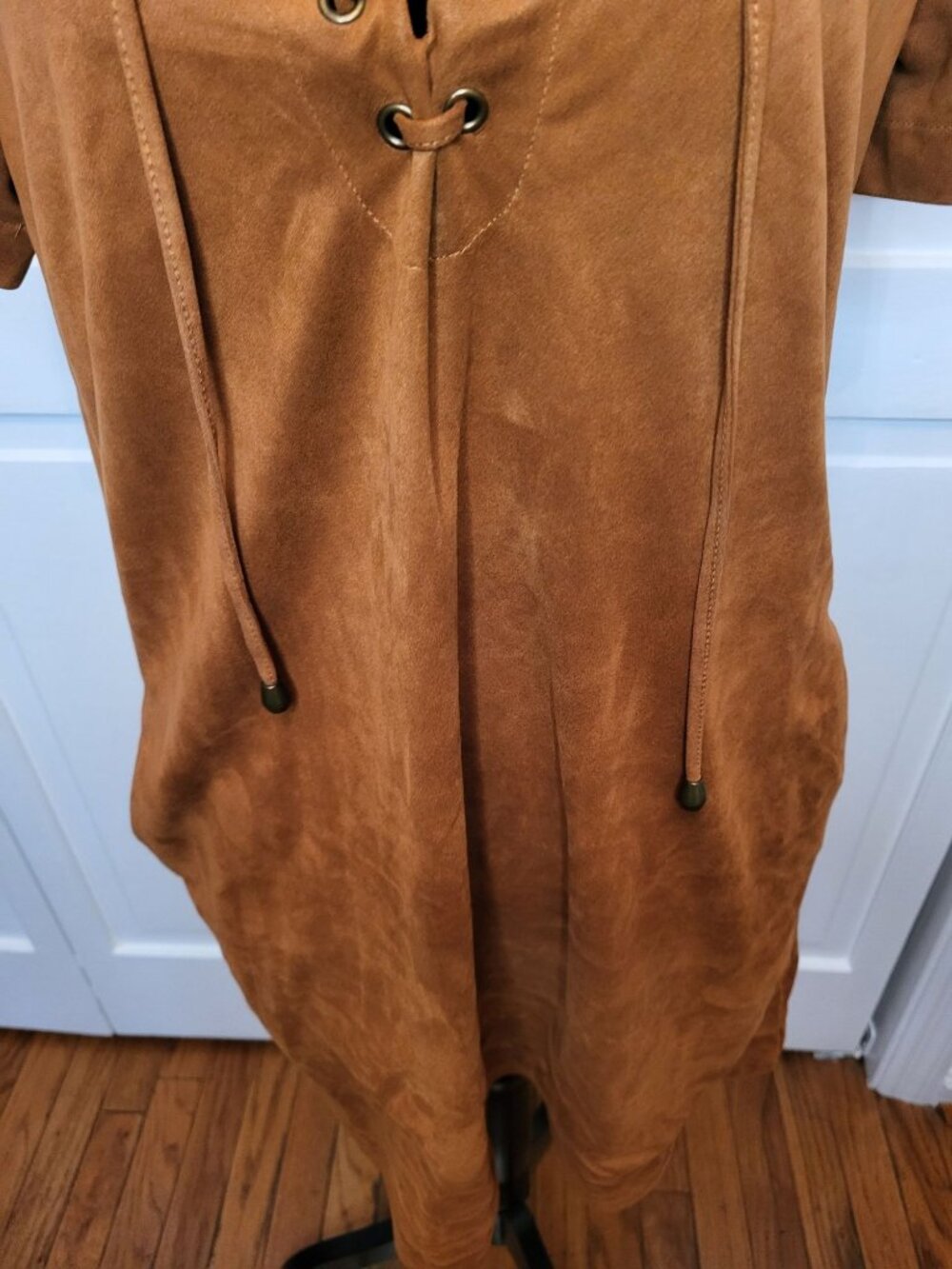 Patrons of Peace Brown Faux Suede Mini Dress Lace Up L Boho Hippie Festival - Picture 3 of 7